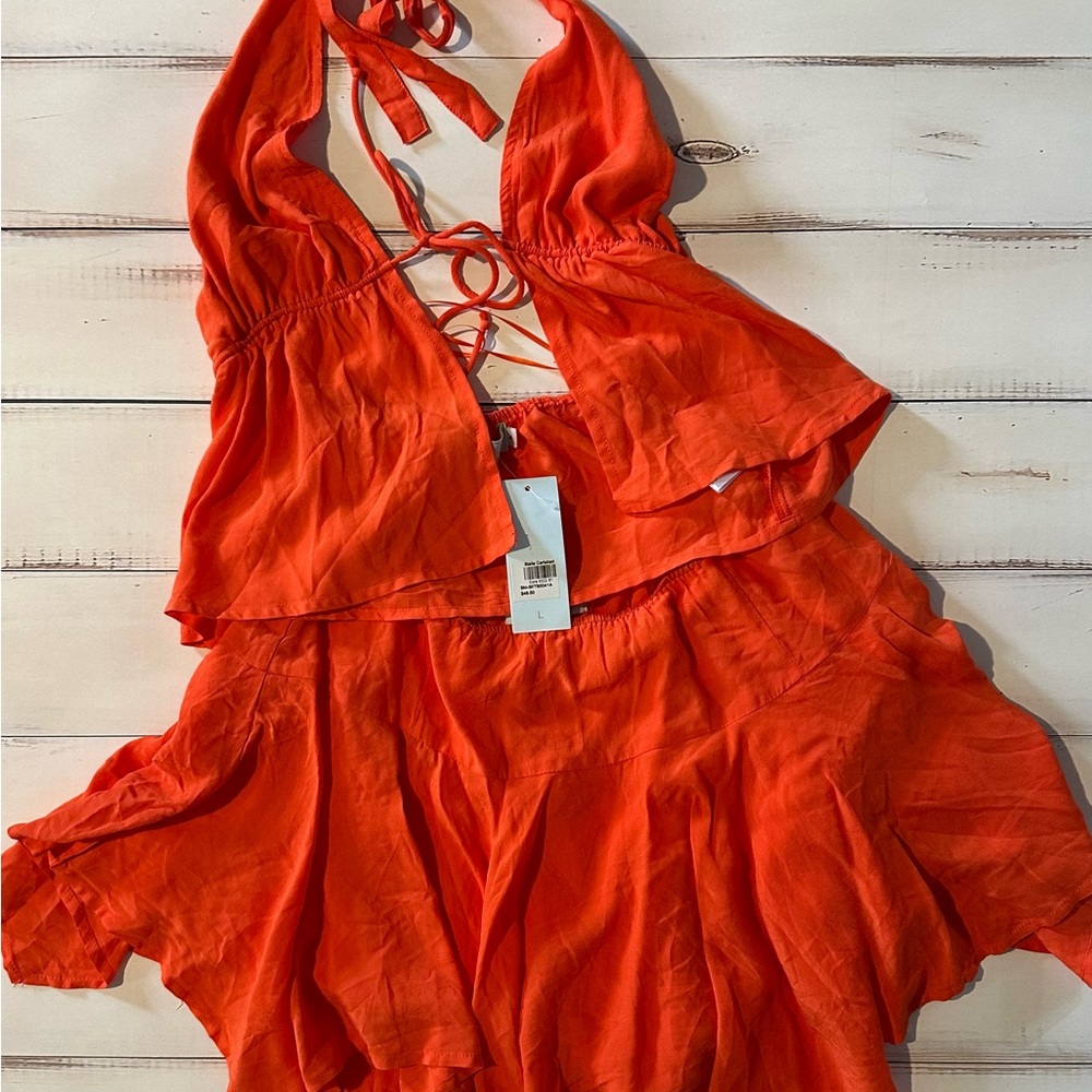 Chic Orange Halter Top and Skirt Ensemble